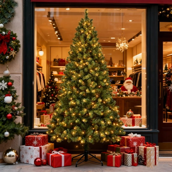 Bringstar 6FT Prelit Artificial Christmas Tree with 300 Warm White Lights, Green PVC Xmas Tree with 779 Tips, Metal Stand