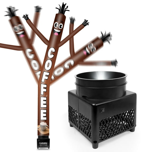 6FT Coffee Inflatable Tube Man with Weather-Resistant Blower (5.5'' Diameter) and Built-in LED - Wacky Waving Dancing Guy for Business Advertising Promotion