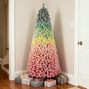 6FT Colorful Christmas Tree Flocked, Bringstar Artificial Xmas Trees with 1326 Premium PVC Branch Tips