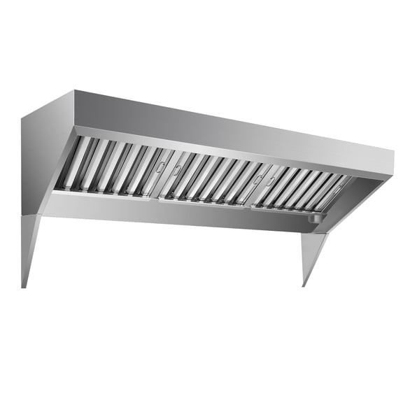 6FT Commercial Kitchen Exhaust Hood, Wall Mount Stainless Steel Vent Hood with 2 Detachable U-Shaped Filters, Rust-Resistant Range Hood for Food Truck, Restaurant, Concession Trailer