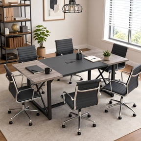 6FT Conference Table with Power Outlets, Rectangular Wooden Training Table for 6-8 People,Natural