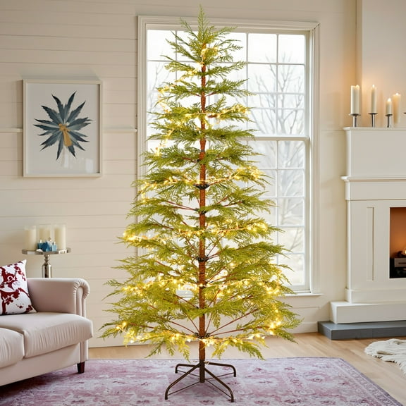 6FT Cypress Christmas Tree with 300 Warm White LED Lights, 612 PE Branch Tips, Star-Shaped Decorations, Artificial Sparse Decorations, Metal Frame, and Hinged Design Suitable for Holiday Decorations.