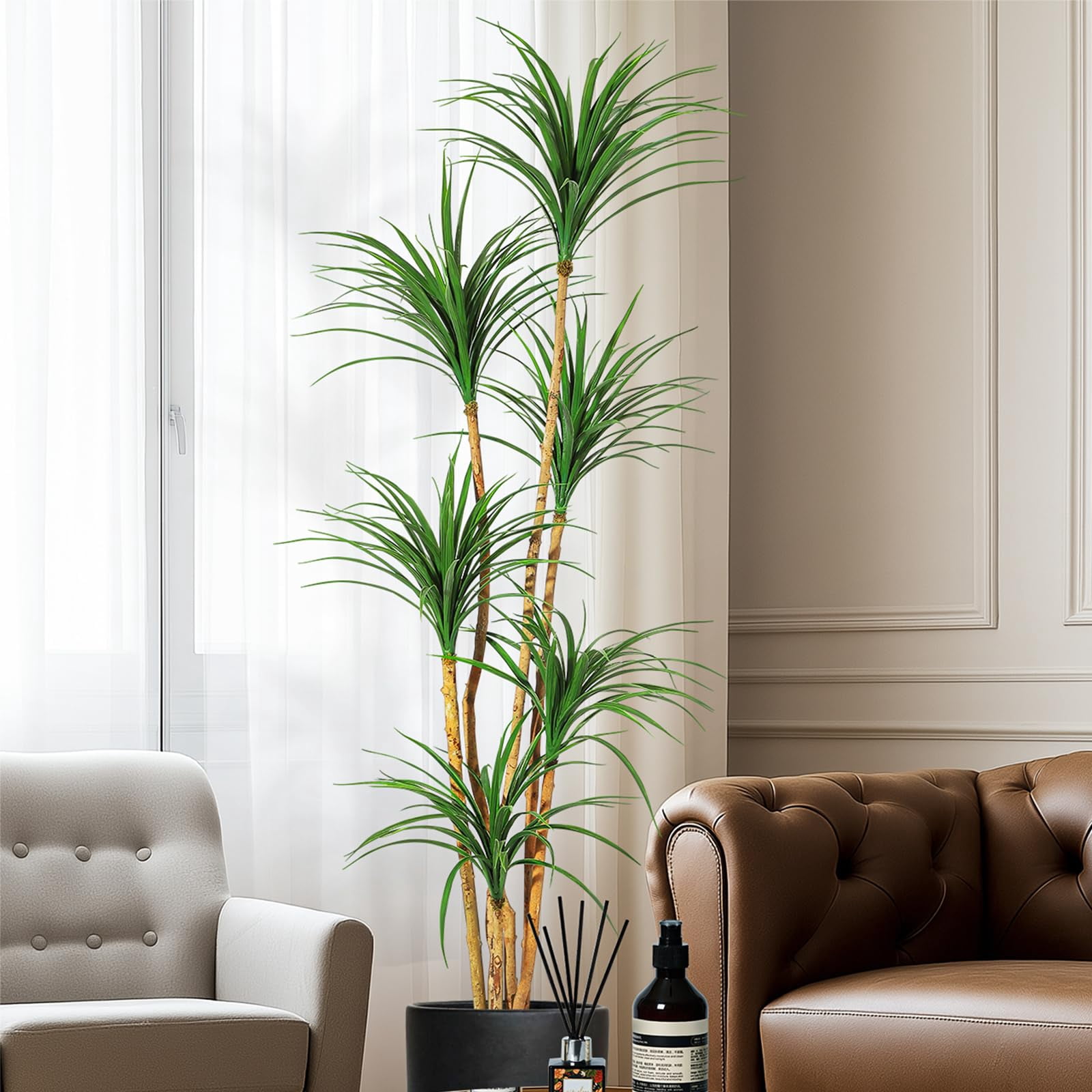 6FT Dracaena Trees Artificial Indoor Tall Faux Tree Natural Wood Trunk ...