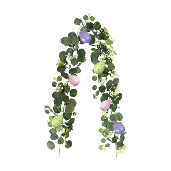 6FT Easter Egg Eucalyptus Garland, Spring Vine with Easter Eggs Flowers, Artificial Garlands Easters Decorations Spring Garland for Rustic Mantle Front Door Fireplace Wall Window Indoor Outdoor Home