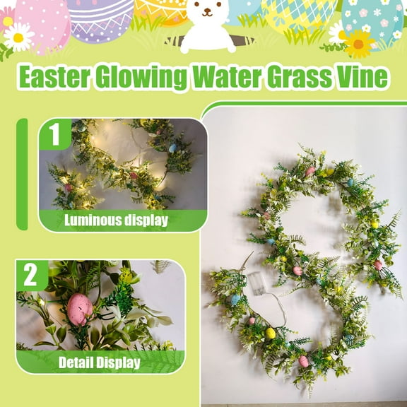 6FT Easter Garland Spring Vine with Easter Eggs Flowers Berries for Rustic Mantle Arch Home Table Tree Decoration