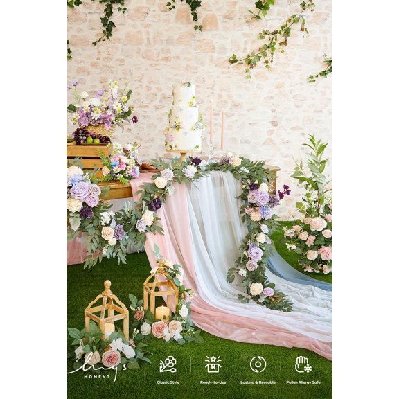 6FT Eucalyptus & Floral Garland - Artificial Sweetheart Table Decor for Wedding, Thanksgiving,