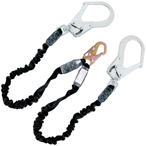 6FT Fall Protection Safety Lanyard with Shock Absorbing, Harness Safety Rope Dual Rebar & Snap Hook (Alloy Steel)