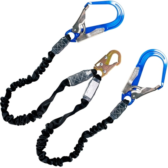 6FT Fall Protection Safety Lanyard with Shock Absorbing, Harness Safety Rope Dual Rebar & Snap Hook (Aluminium Alloy)