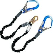 6FT Fall Protection Safety Lanyard with Shock Absorbing, Harness Safety Rope Dual Rebar & Snap Hook Aluminium Alloy