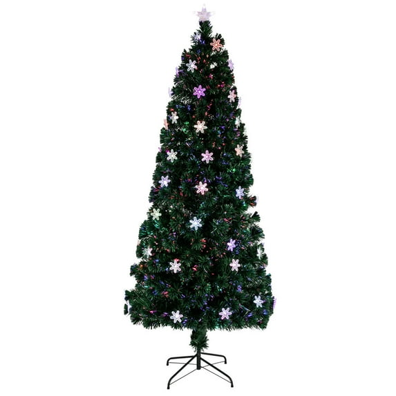 6FT Fiber Optic Artificial Christmas Tree, Pre-Lit Christmas Tree with 30 Star LED Lights, 8 Lighting Modes, 230 Branch Tips, Foldable Metal Base, Lighted Xmas Tree for Home Office Decor