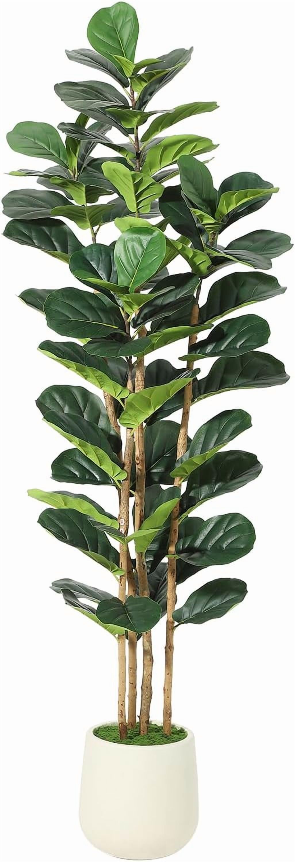 6FT Fiddle Leaf Fig Artificial Tree, Faux Rubber Tree, Tall Fake Floor Plant, Artificial Plant with 74 Leaves in White Pot, for Home Decor Indoor Office Living Room