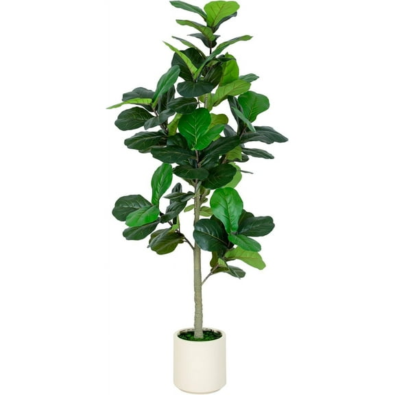 6FT Fiddle Leaf Fig Artificial Tree with White Planter Pot,Faux Floor , Indoor and Outdoor Fake  for Home Office Decor