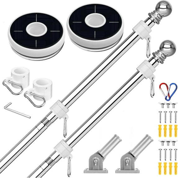 6FT Flag Pole with Solar Light - 180° Adjustable Bracket, Stainless Steel Flag Poles for Outside House, Garden or Yard, Tangle Free Flagpole Kit for American Flag