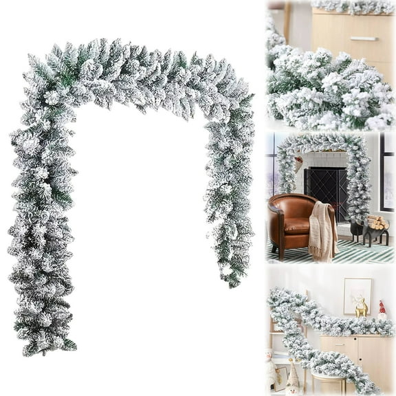 6FT Flocked Christmas Garland, Winter Frosted Artificial Cedar Garland for Xmas Tree, Mantel, Doorway & Holiday Home Decoration White