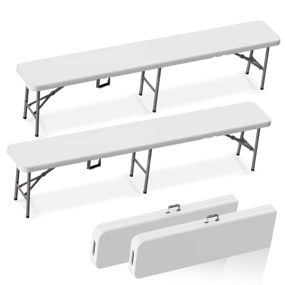 6FT Foldable Bench Seating Set of 2, Folding Bench Seat with Carrying Handle, Portable Benches for Picnic, Camping, Soccer Sideline & Event