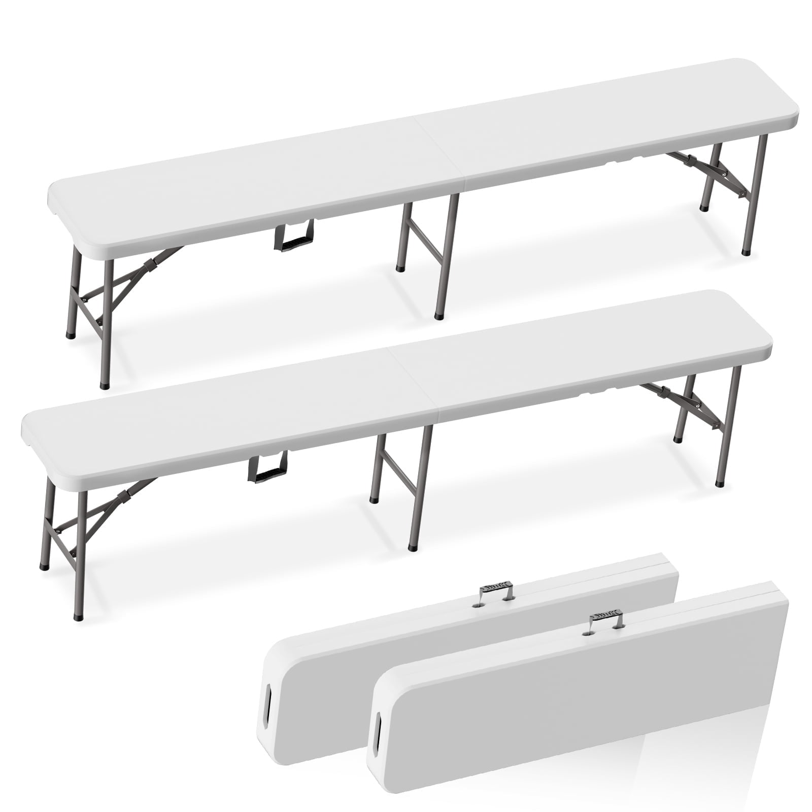 6FT Foldable Bench Seating Set of 2, Folding Bench Seat with Carrying Handle, Portable Benches for Picnic, Camping, Soccer Sideline & Event