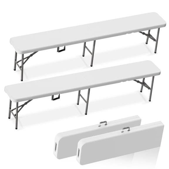 6FT Foldable Bench Seating Set of 2, Folding Bench Seat with Carrying Handle, Portable Benches for Picnic, Camping, Soccer Sideline & Event