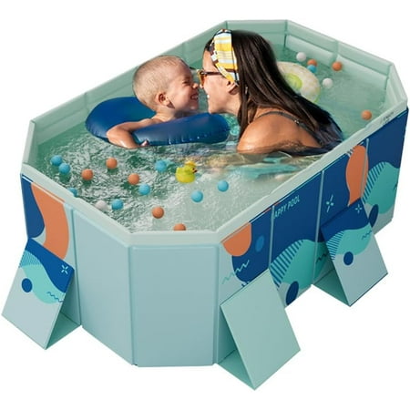 6FT Foldable Wooden Frame Swimming Pool - Hard Plastic Baby Ball Pit Rectangular Pool for Kids & Adults, Collapsible Design with MDF Lining (72"x55"x19")