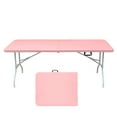 thumbnail image 1 of 6FT Folding Table, Portable Picnic Table with Fixed Grip, Adjustable Height Fold-in-Half Utility Table Small Indoor Outdoor Card Table for Picnic, Party, Camping, Pink, 1 of 7