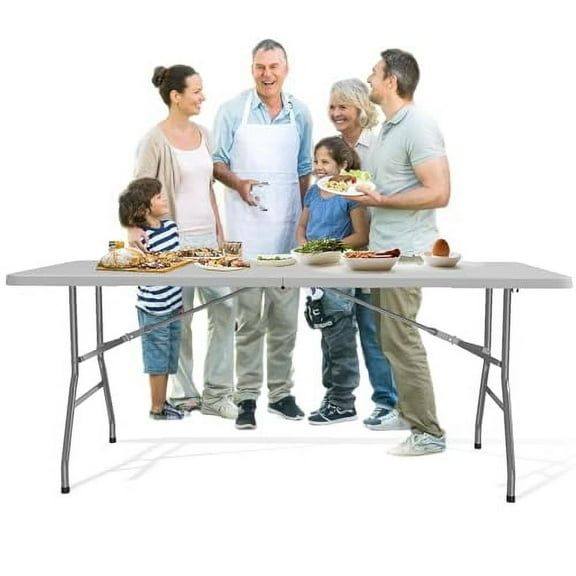 6FT Folding Table, Portable Plastic Folding Table, Folding Dining Table with Carrying Handle, Party Table Easy Folding and Storage, for Indoor or Outdoor Use
