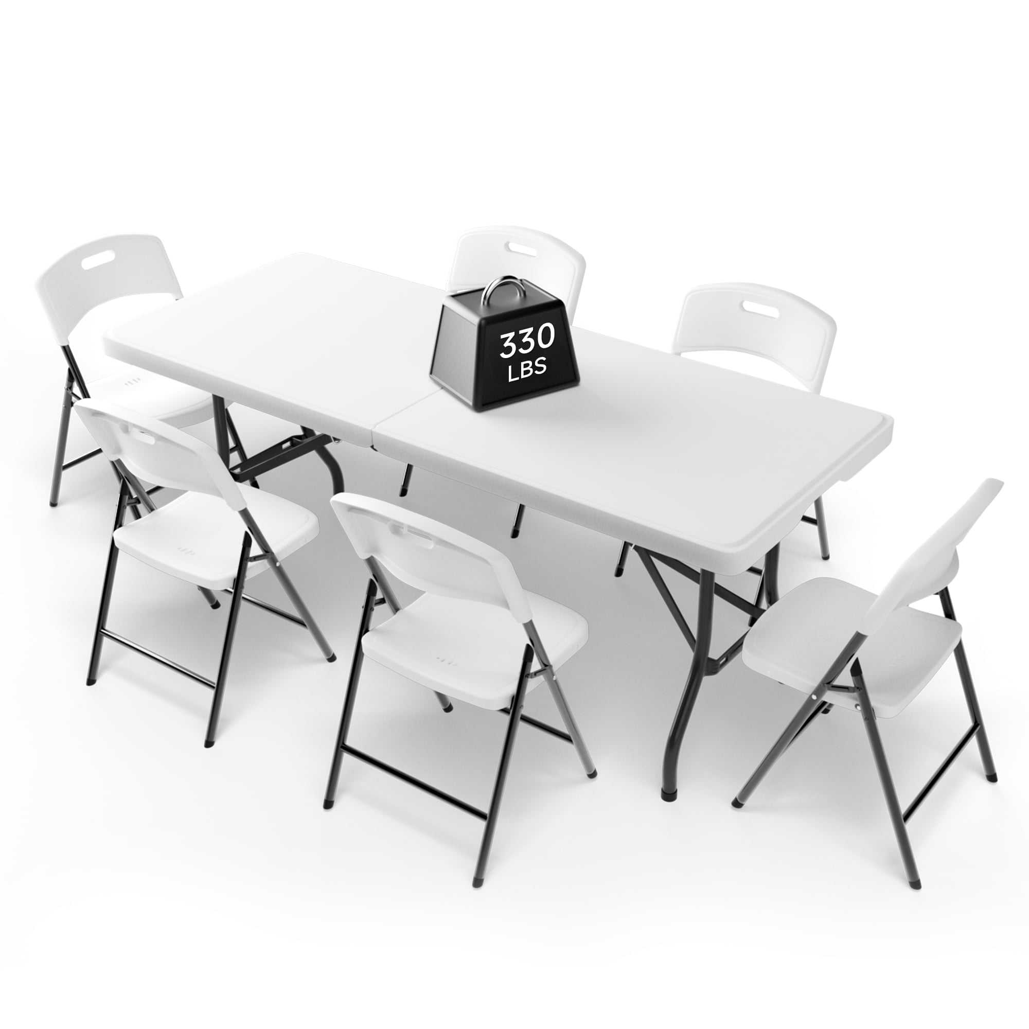 6FT Folding Table and 6 Chairs Set – Heavy-Duty Portable Furniture for Camping & Parties, 330 lb Table & 600 lb Chairs Capacity, Indoor/Outdoor Use