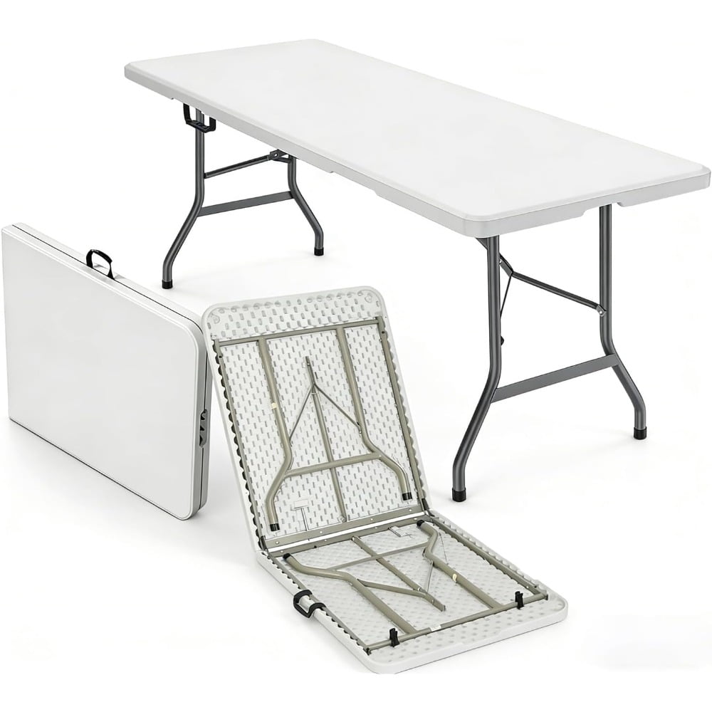 Portable Rectugaler Table 6FT Folding Table for Outdoor Use, White HDPE Portable Utility Table ...