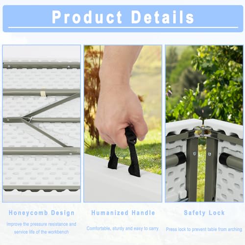 6FT Folding Tables Heavy Duty Camping Small Table with Carrying Handle