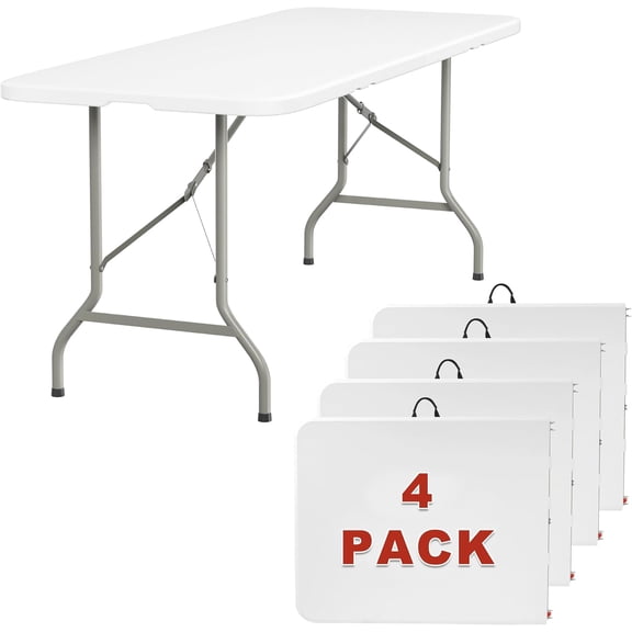 6FT Folding Tables Heavy Duty Portable Foldable Table with Built-in Handle, 300 lb Capacity Ideal for Events, Parties, Crafts, Camping & Dining (4-Pack)
