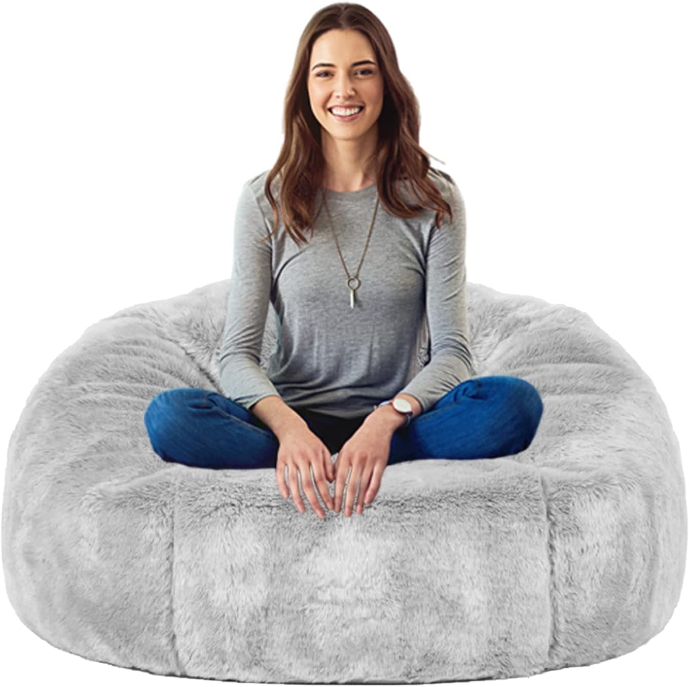 6FT Giant Bean Bag Chair Cover (Cover only, No Filler) Soft Faux RH Fur ...