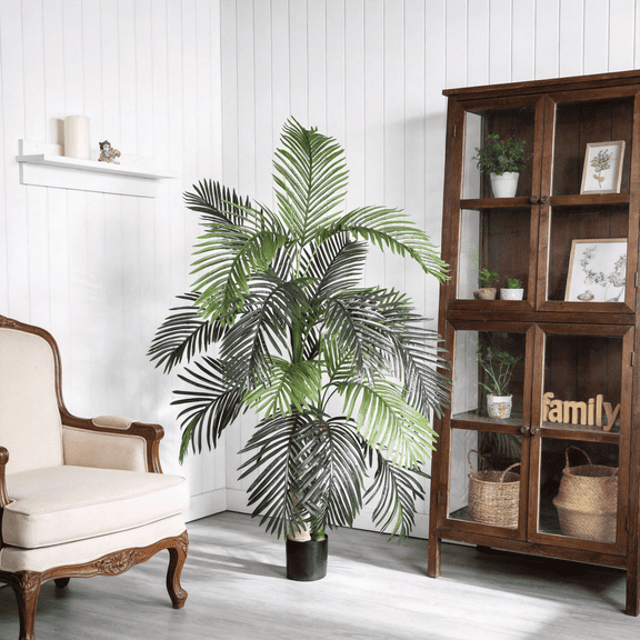 6FT Golden Cane Artificial Palm Tree with Pot, Tropical Fake Plant for Indoor Outdoor Decoration