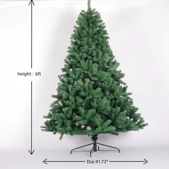 6FT Green Artificial Christmas Tree, 1000 PVC Branch Tips Fluffy Full Look, Sturdy Folding Metal Stand, Non-Flammable Hypoallergenic, Easy Assembly Indoor Holiday Decor