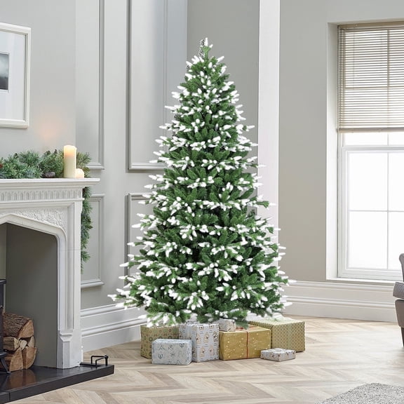 Bringstar 6FT Unlit Green Artificial Christmas Tree with PE & PVC Mixed Branch Tips, White-Tipped Pine Needles, Hinged Design with Sturdy Metal Stand, Easy Assembly for Indoor Holiday Decoration