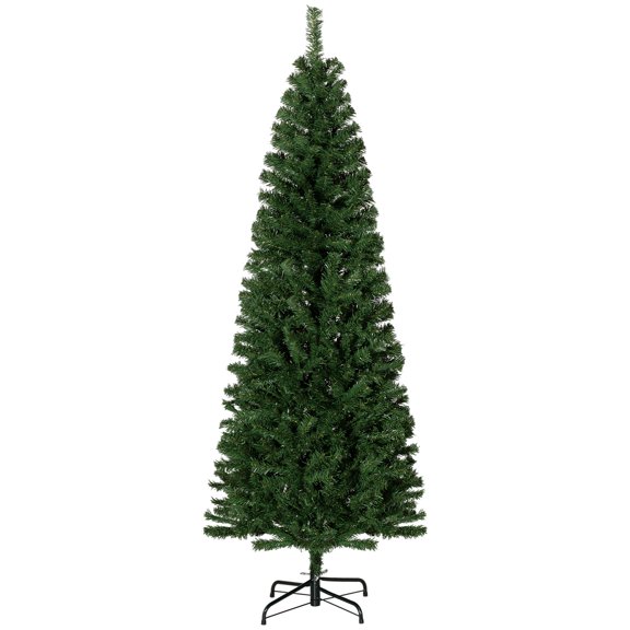 6FT Green Artificial Pencil Christmas Tree, Stand Included with 618 Tips, Holiday Home Indoor Party Decoration Slim Artificial Christmas Tree with Metal Foldable Base, by Miaoweii