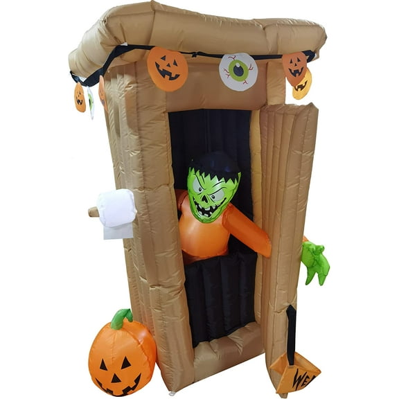 6FT Halloween Animated LED Inflatable Spooky Outhouse with Monster Holiday Yard Decoration