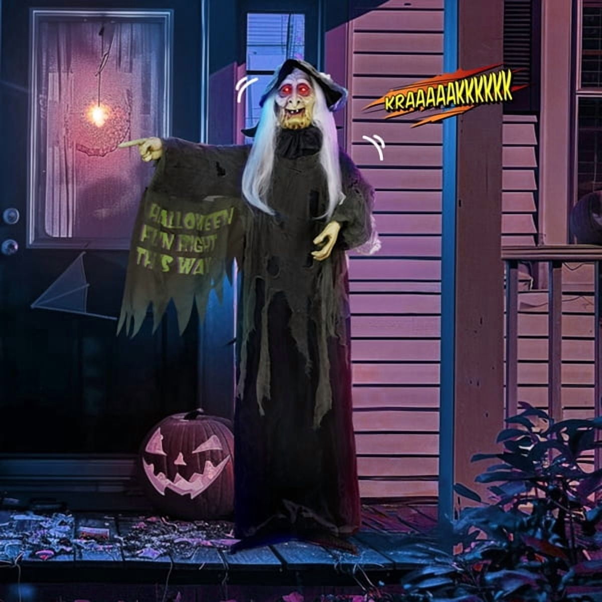 6FT Halloween Standing Decoration - Sensor-Activated (LED Eyes/Sounds/Swaying), Weather-Resistant Synthetic Fiber for Yard/Garden