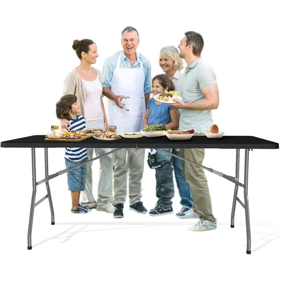 6FT Heavy Duty Folding Table, 440 LBS Capacity Portable Plastic Dining Table with Handle, Foldable Picnic Table for Party, Wedding, Camping, Indoor & Outdoor Use, Black