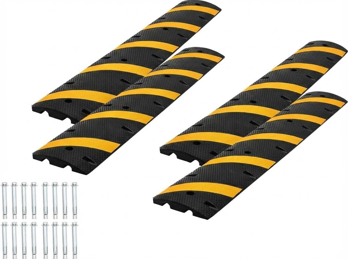 6FT Heavy Duty Recycled Rubber Speed Bump, 4 Pack 25,000 Lbs Capacity ...