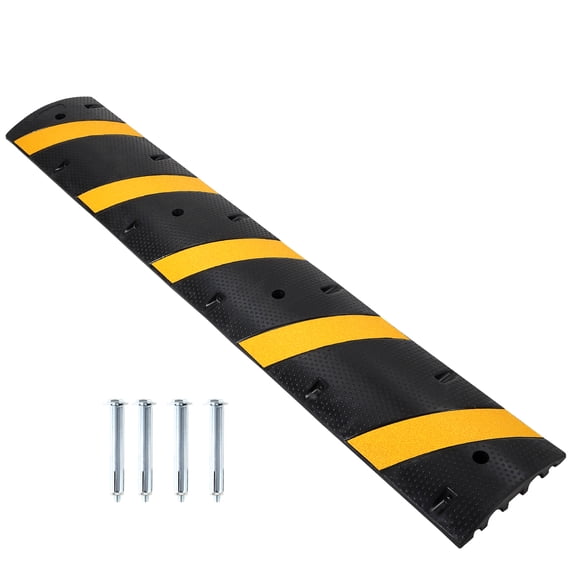 6FT Heavy Duty Rubber Speed Bump for Road, 2 Pack 72" Modular Traffic Hump, 2 Channel Floor Cord Cover for Parking Lot, School, Warehouse,22,000 Lbs Capacity