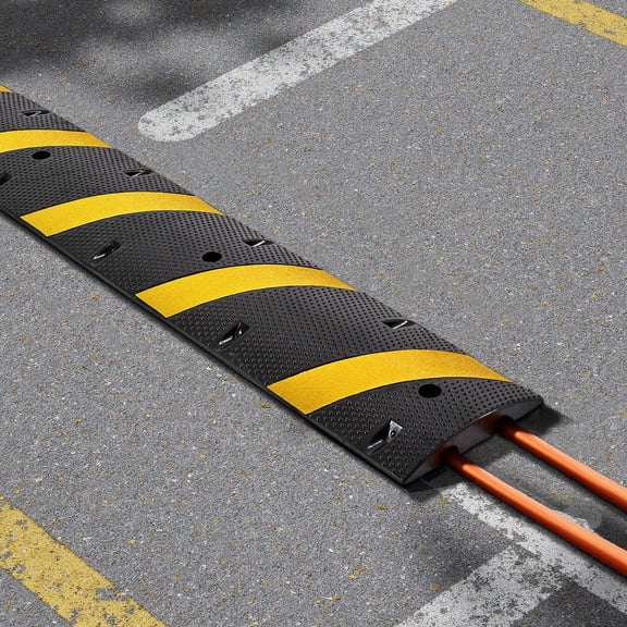6FT Heavy-Duty Rubber Speed Humps, 22000 lbs Axle Load, 2 Cable Protector Channels, 72" Length, Complete with Expansion Bolts for Installation on Any Driveway or Road Surface