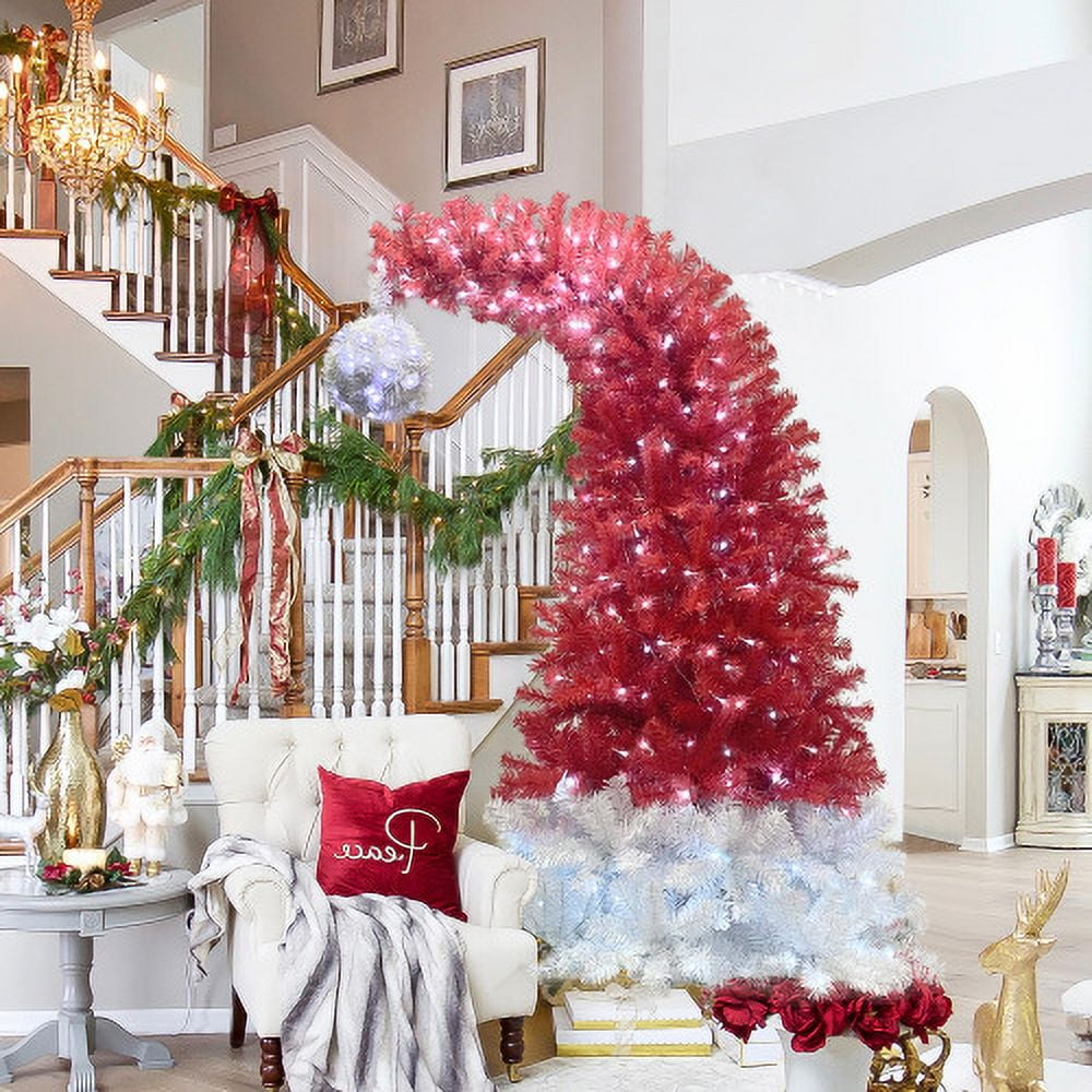 6FT Red and White Bendable Top Christmas Tree with LED Lights