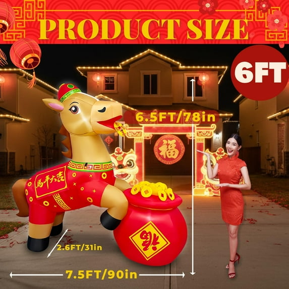 6FT Inflatable Chinese with Red Outfit and Gold Coins, Lunar New Year ...
