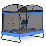 IJIL 6FT Kids Trampoline Outdoor with Swing,Rectangle Indoor Trampoline for Kids Toddlers Baby Outdoor Games,Blue