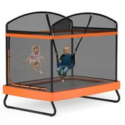 IJIL 6FT Kids Trampoline with Swing,Rectangle Outdoor/Indoor Trampoline for Kids Toddlers Baby Outdoor Games,Orange