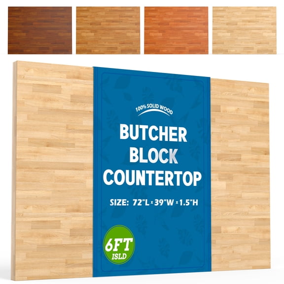 Solid Wood Butcher Block Countertop, 6ft Unfinished Birch Slab Wooden Dining Table Top for kitchen island, workbench, Office Desk, 72x39x1.5