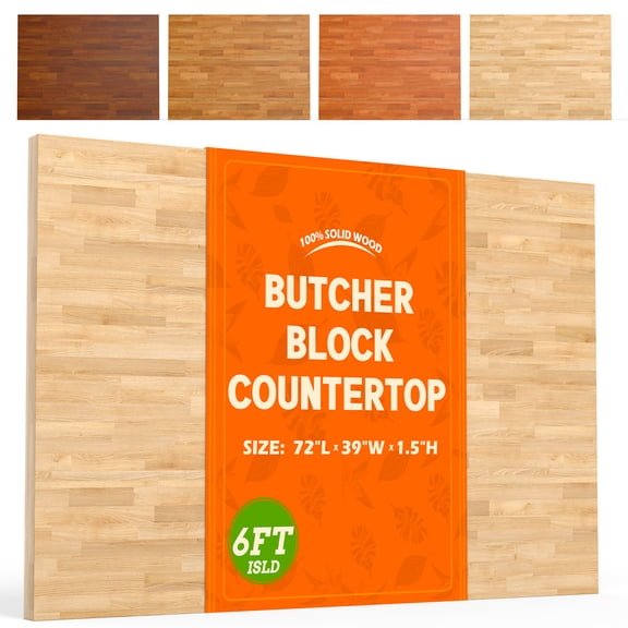 6FT Butcher Block Countertop 72 x 39 x 1.5 Solid Birch Wood Table Top Unfinished Hardwood Slab for Kitchen Island, Washer Dryer Top, DIY Office Desk, Workbench & Dining Table