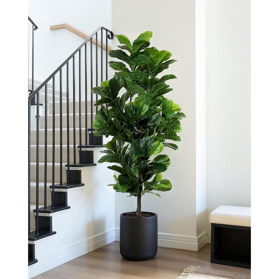 6FT Large Artificial Fiddle Leaf Fig, Faux Ficus Lyrata Plant in Plastic Pot (184 Decorative Leaves), Multi-Scene Use, Realistic Fake Tree for Home Office Living Room Decor