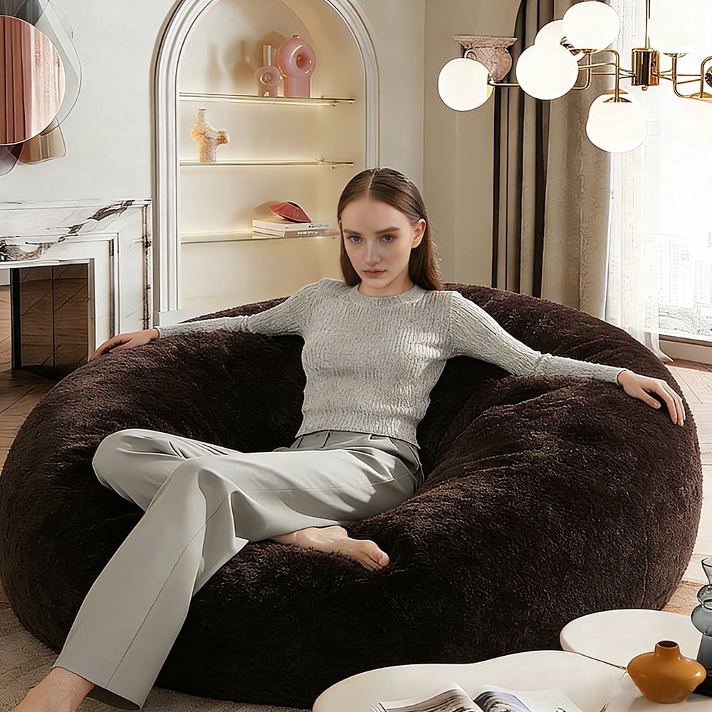 Sanae 6FT Large Bean Bag Chair, Memory Foam Sofa with Washable Suede Cover, Reinforced Zipper for Adults Kids, Reading, Living Room Bedroom, Brown