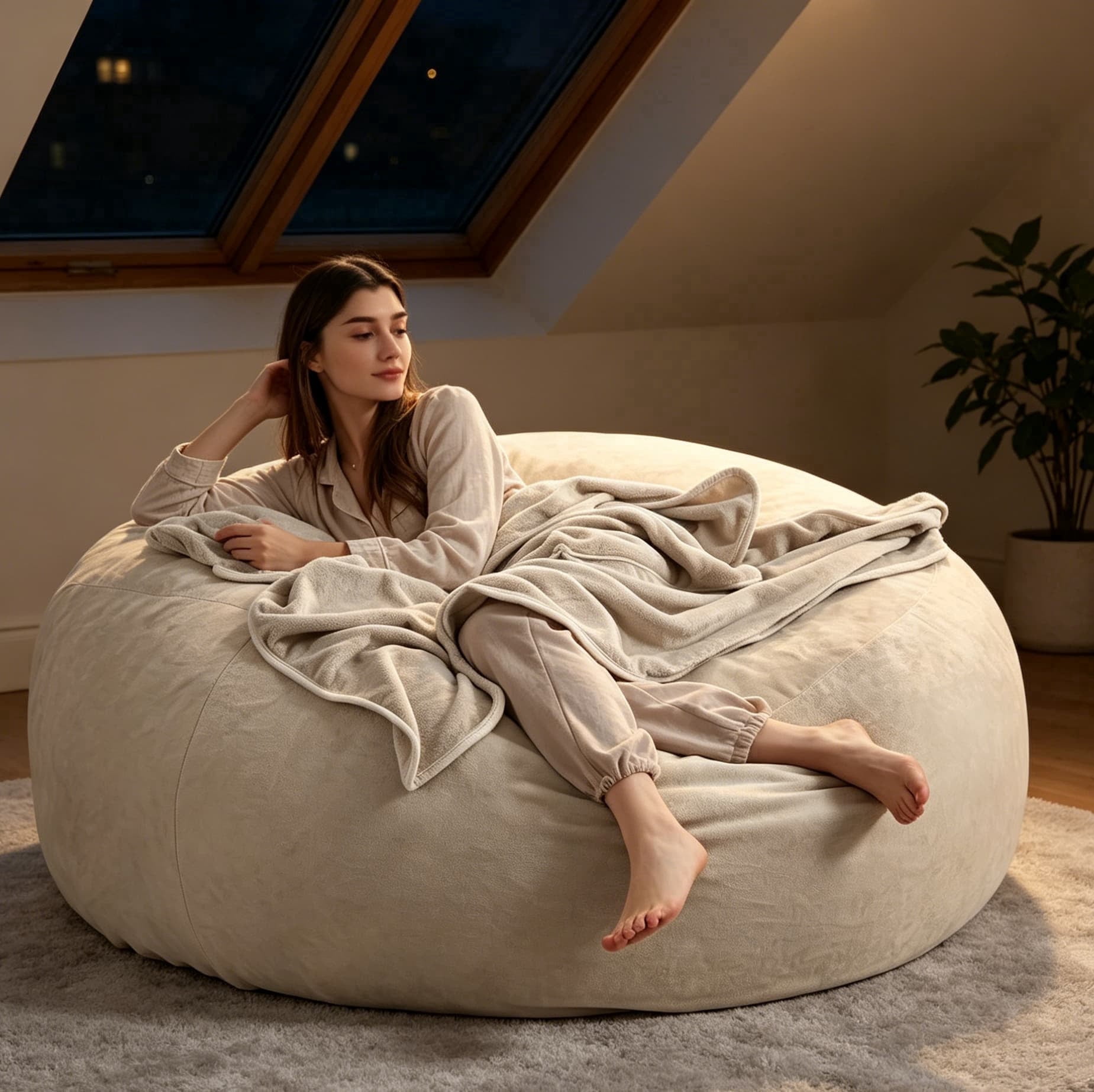 6FT Large Bean Bag Chair, Memory Foam Sofa with Washable Suede Cover, Reinforced Zipper for Adults Kids Living Room Bedroom