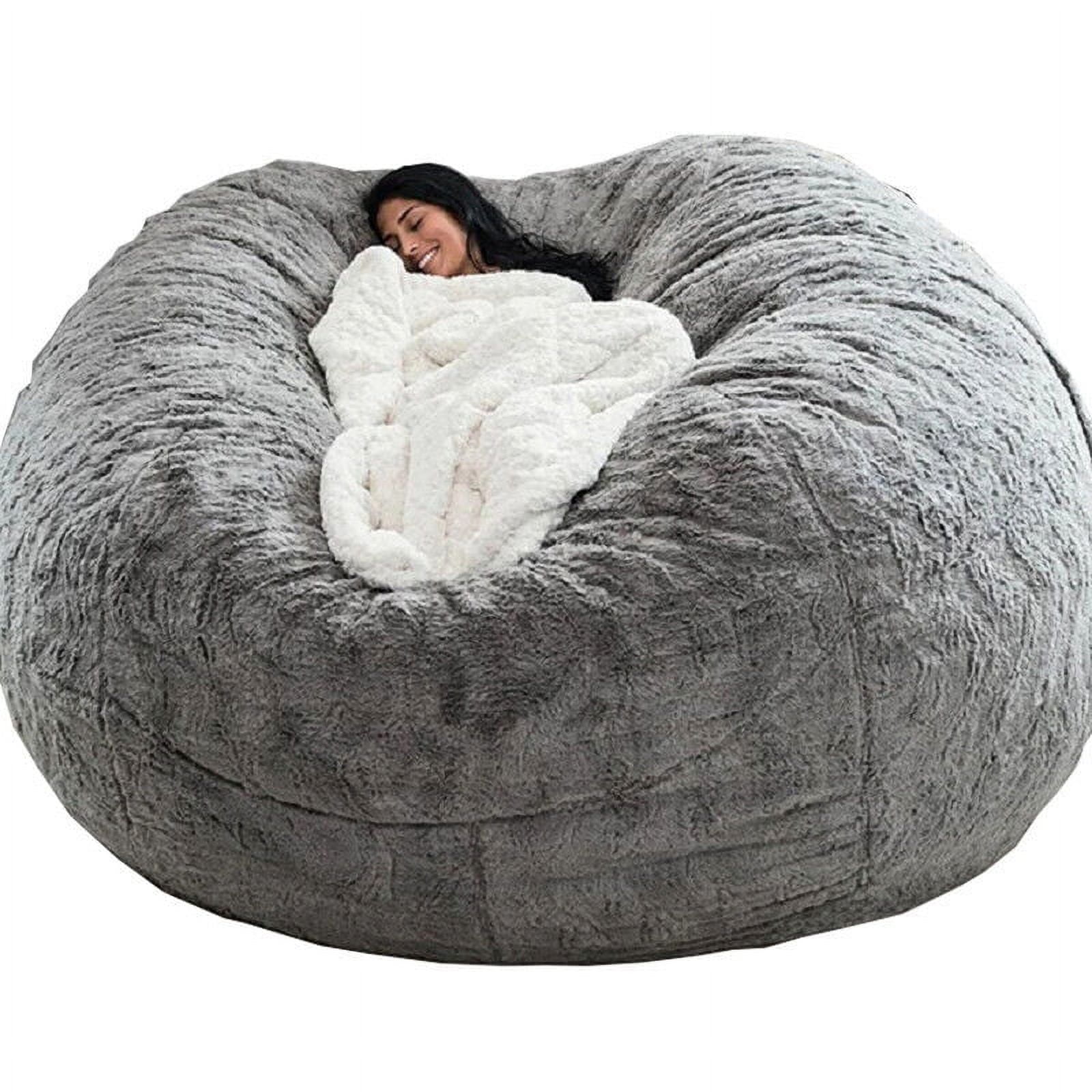 6FT Large Bean Bag Sofa Cover, Living Room Lazy Lounger Chair Protect Cover  for Adults Kids, No Filling, Light Grey 
