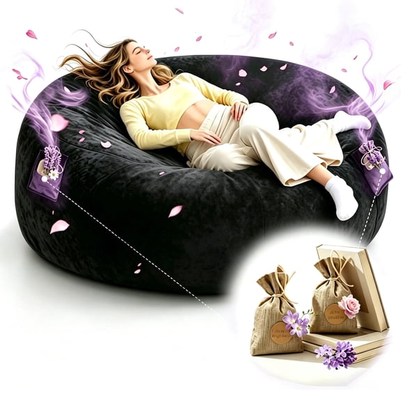 6FT Large Memory Foam Bean Bag Sofa with Healing Scents Lavender Scent Sachets, Machine Washable Plush Cover, for Gaming & Napping, Living Room, Bedroom & Relaxation